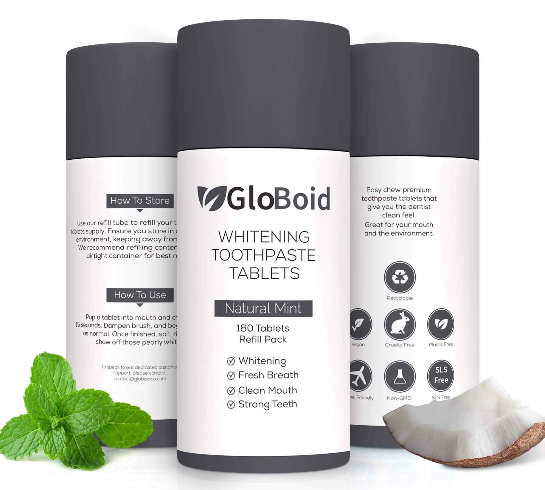 GloBoid Charcoal Toothpaste Tablets with Fluoride, Zero Waste