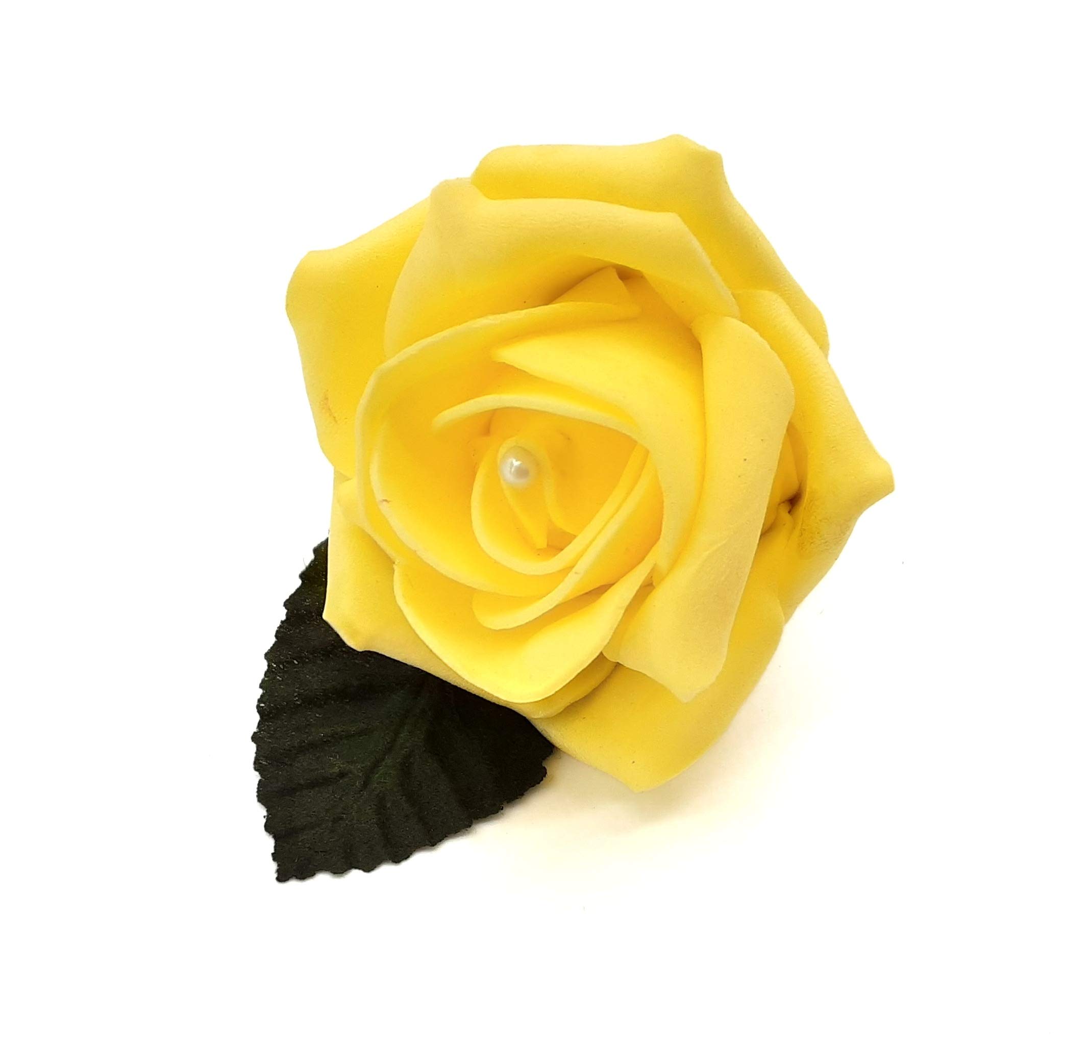 Shimmer-hj 1 Light Yellow Handmade Rose Buttonholes with Pearl Centre - Perfect Artificial Flower Boutonniere & Corsage for Weddings, Proms, Bridal Parties, Bride, Groom, Bridesmaid โ image 1