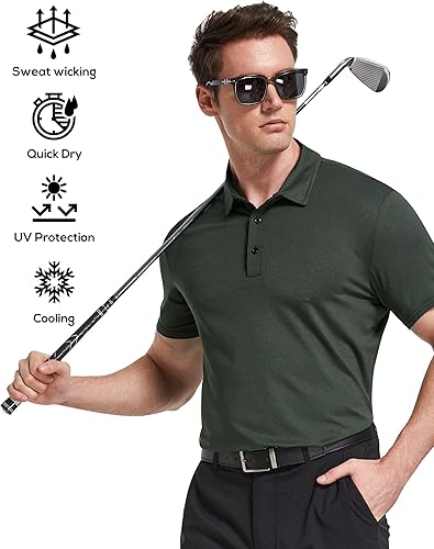 Vista 2 de TELALEO Paquete de 45 camisas polo para hombre, secado rápido, manga corta, para golf, rendimiento que absorbe la humedad, entrenamiento casual