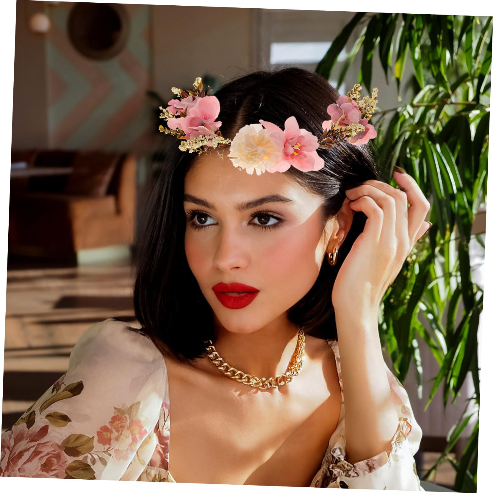 Bandeau à Fleurs Pourpre en Tissu pour Mariée et Plage