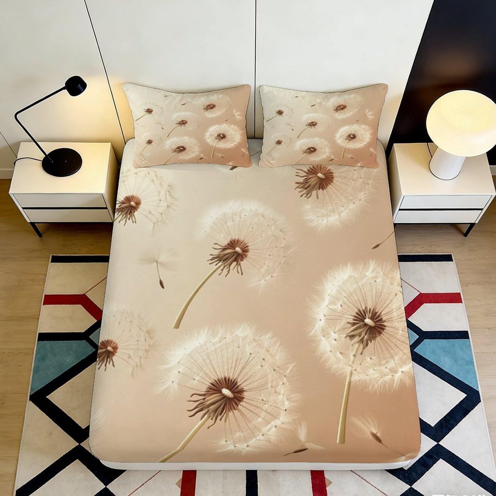 3D Printed Dandelion Dream Fitted Sheet Microfiber Soft Touch Floating Seed Mattress Cover for Bedroom Dorm Decor 90x200x25cm