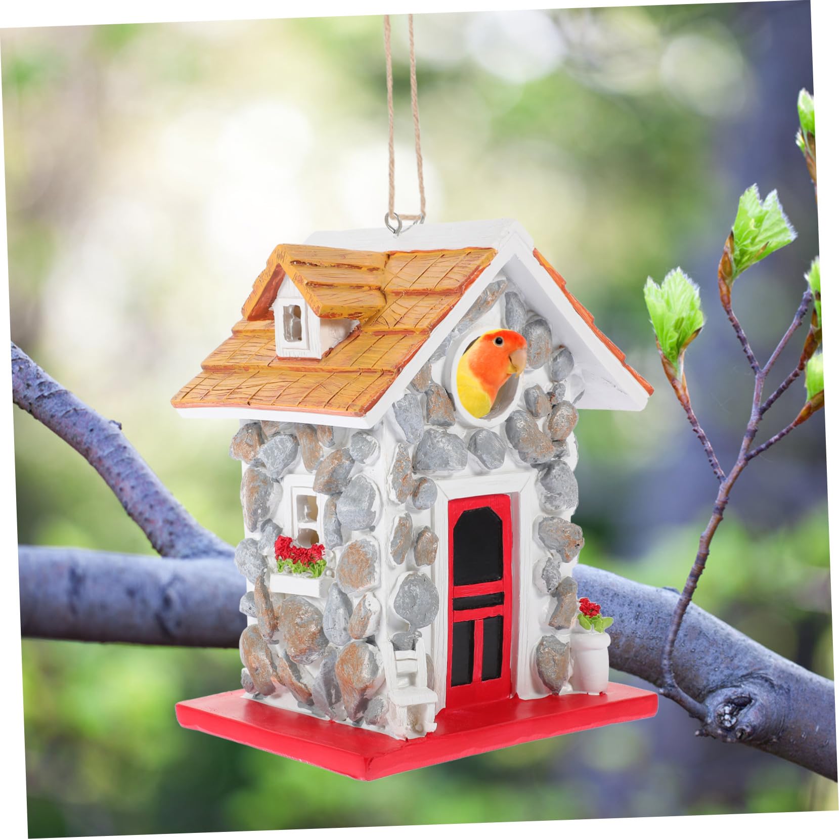 Robustes Kunstharz-Vogelhaus zum Aufhängen Garten, dekorative Nesthütte aus Stein, die einen sicheren Unterschlupf Nistplatz bietet. Vogelhaus-Ornament im Freien für den Naturschutz und