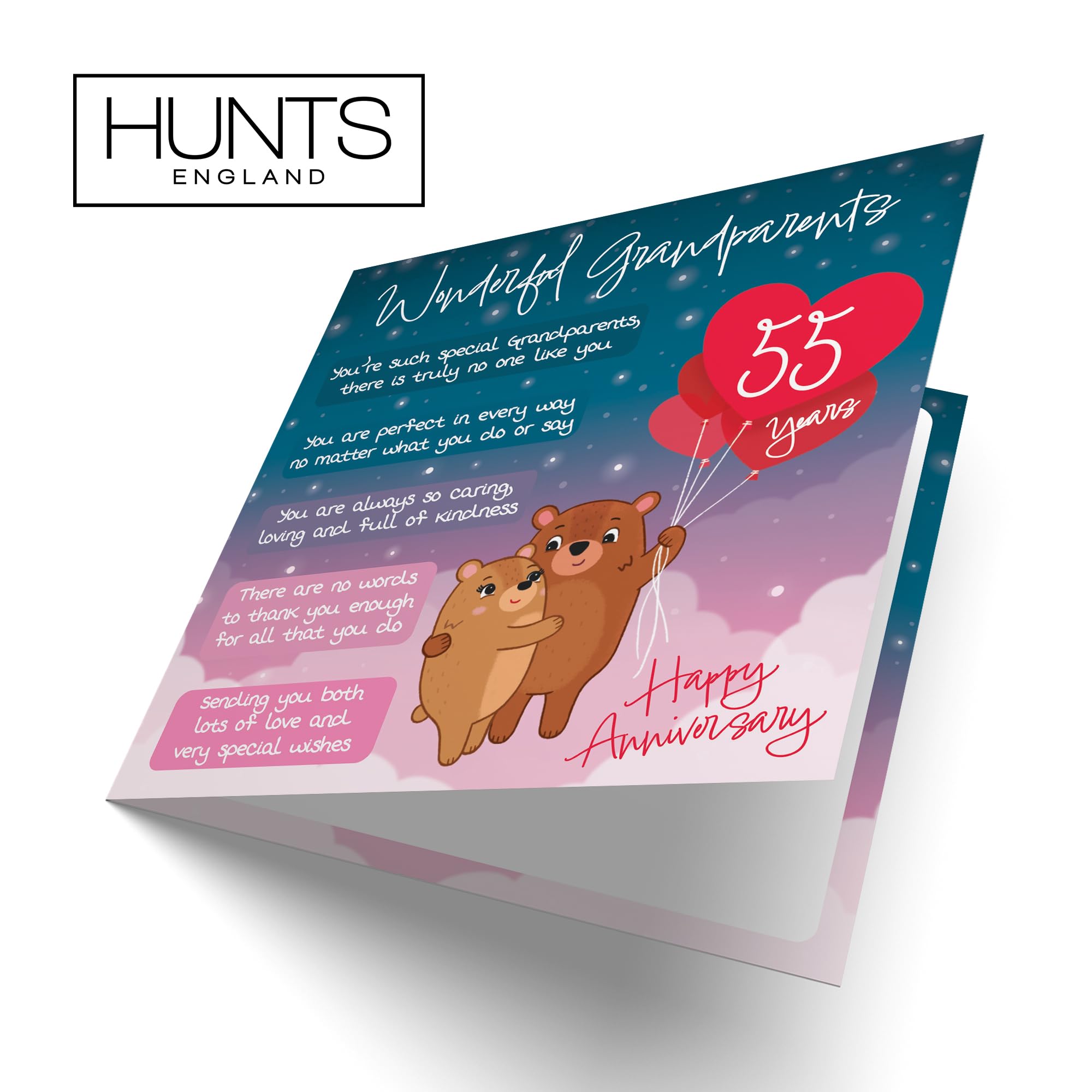 Hunts England, Grandparents 55th Anniversary Card, Starry Night, Cute Bears, Verse 55th Anniversary Card For Grandparents - Image 4