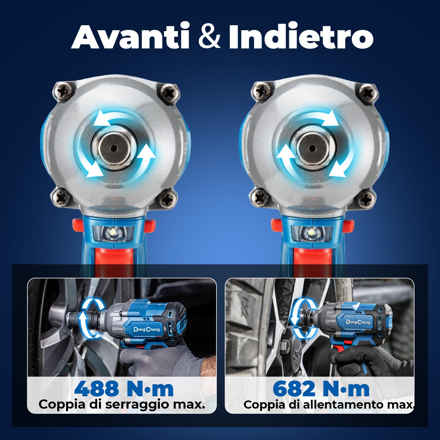 Dong Cheng Avvitatore a impulsi a batteria 20V con batteria da 4,0 Ah, motore brushless, attacco 1/2", cambio a 3 velocità, Per uso automobilistico e fai da te