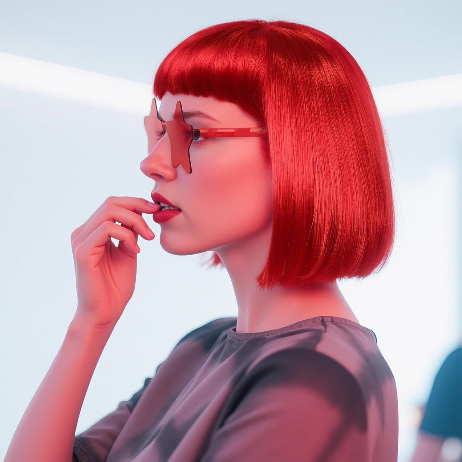 BESTBEL+Glasses+Hair Cap Red Bob Wig with Star-Shape Sunglasses Short Red Party Wig for Women Synthetic Anime Hair for Halloween Cosplay Womens Cosplay Outfit for Costume Party - Image 7