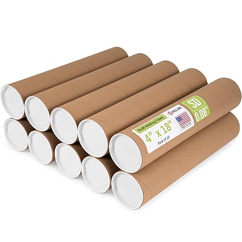 Tubo de correo de papel kraft reforzado de 4 x 18 pulgadas, paquete de 10 tubos con 20 tapas, tubo seguro aprobado por USPS para póster - Tubo de