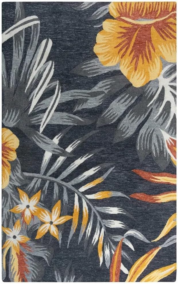 Image of Floral Pattern Wool Carpet with Loop Texture Yarn Anti Shedding Carpet Size 7x10 Feet A2 Grey & Multi Color