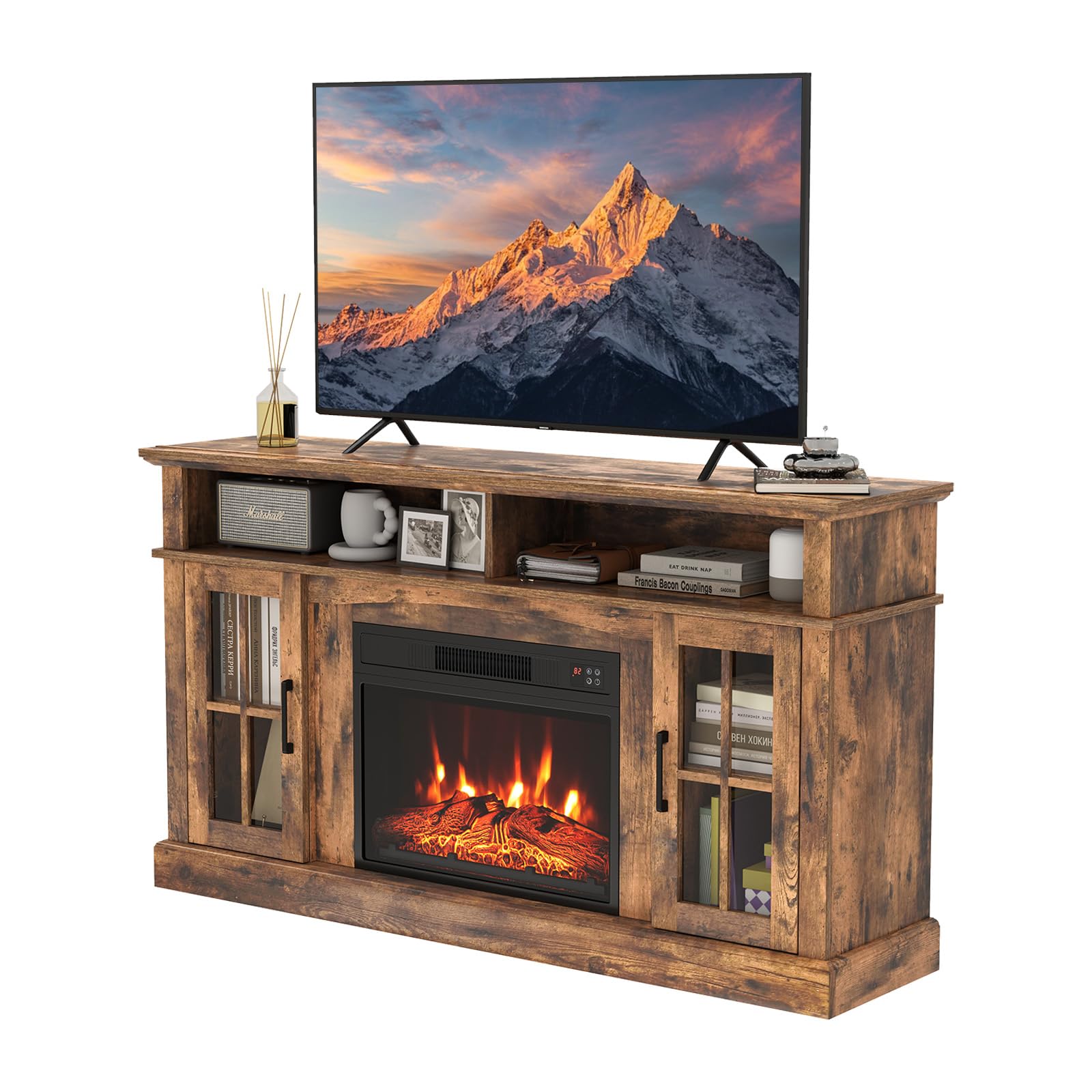 SIMOE Fireplace TV Stand with 23 Inch Fireplace, Electric TV Console for TVs up to 65", Entertainment Center with 2 Cabinets and Remote Control, 6H