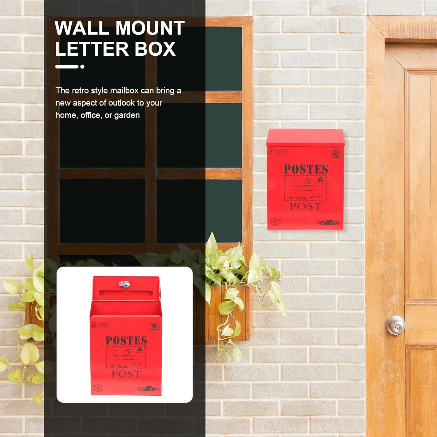 Wall Mount Iron Mail Box Locking Suggestion Box with Key Vintage Red Metal Mailbox for Office Home Outdoor, 22x6.5x29cm