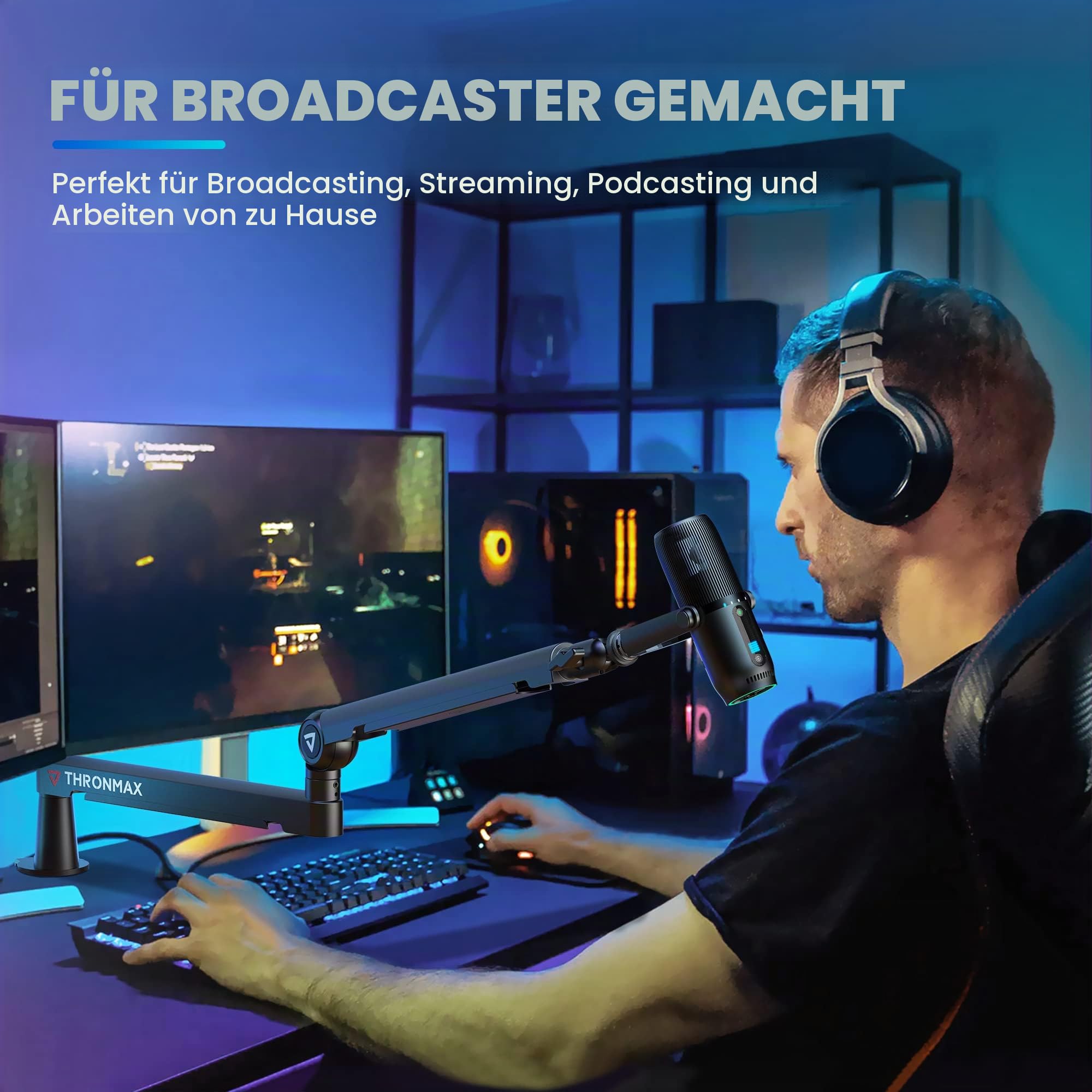THRONMAX Twist S6 Mikrofonarm, Low-Profile-Mikrofonständer mit Kabelmanagement, Tischklemme, Vielseitige Montage, Ganzmetall und voll einstellbarer Mikrofonarm für Streaming, Gaming, Universal, Weiß