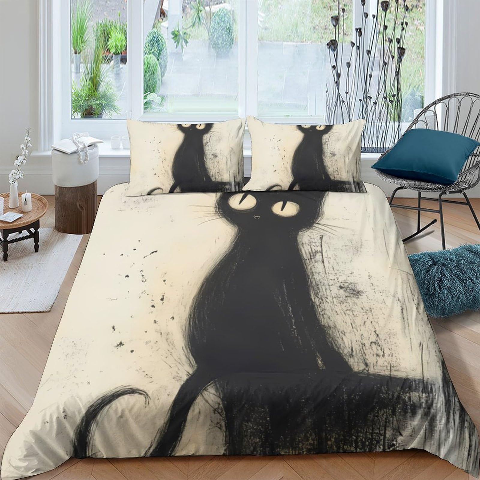 Ctjqhvkz Style-7 3D Printed Black Cat Shadow Fitted Sheet Microfiber Soft Breathable Silhouette Bed Sheet For Bedroom Decor Single（135X200cm）