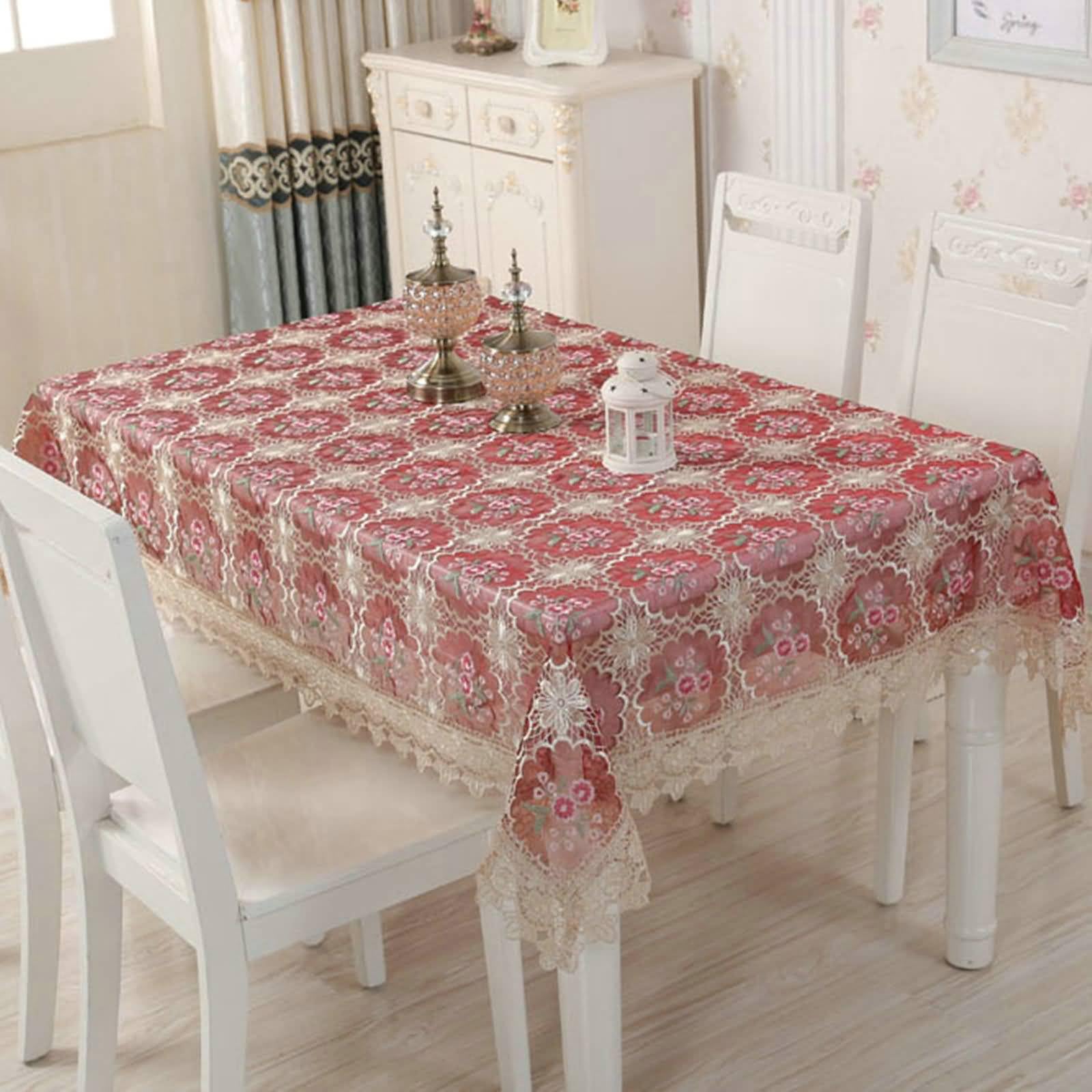 Polyester Tischdecke Landhausstil Vintage, Burgund | 130x130cm