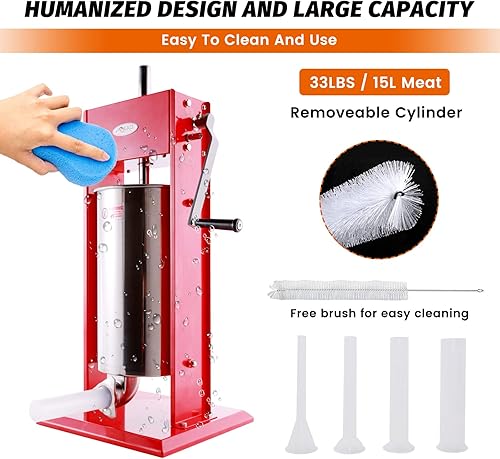 Miniatura 12 de Hakka - Embutidor de salchichas de 11 libras/5 L, dos velocidades de llenado de acero pintado en aerosol vertical 7-11 libras