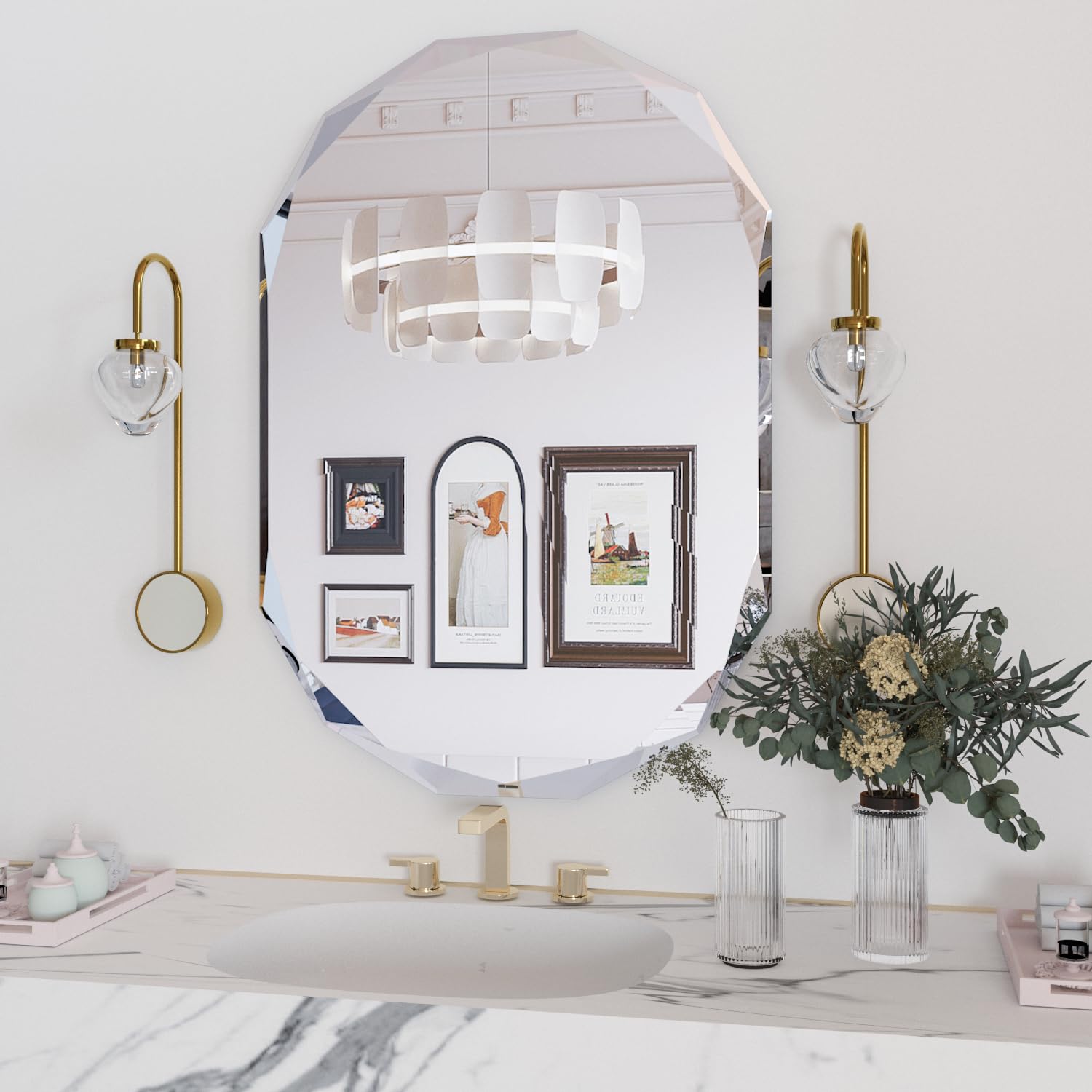 Espejo de baño para Pared, Espejo Ovalado de 60 x 90 cm, Espejo de cortesía para baño, Espejo de Pared con Bordes biselados Irregulares, Espejo de Pared Decorativo sin Marco (61 x 91,4)