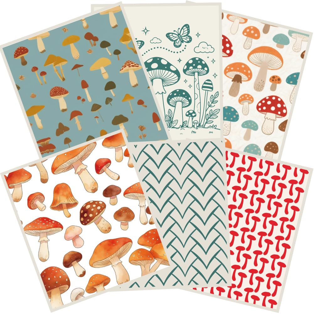 PRESSINART 6Pcs 6 Styles Mushroom Swedish Dish Cloths for Kitchen 7.7 x 6.8 Inch, Swedish Dishcloth Dish Towels Reusable Absorbent Fast Drying Washable Dishcloths for Tableware Cleaning Washing Dishes