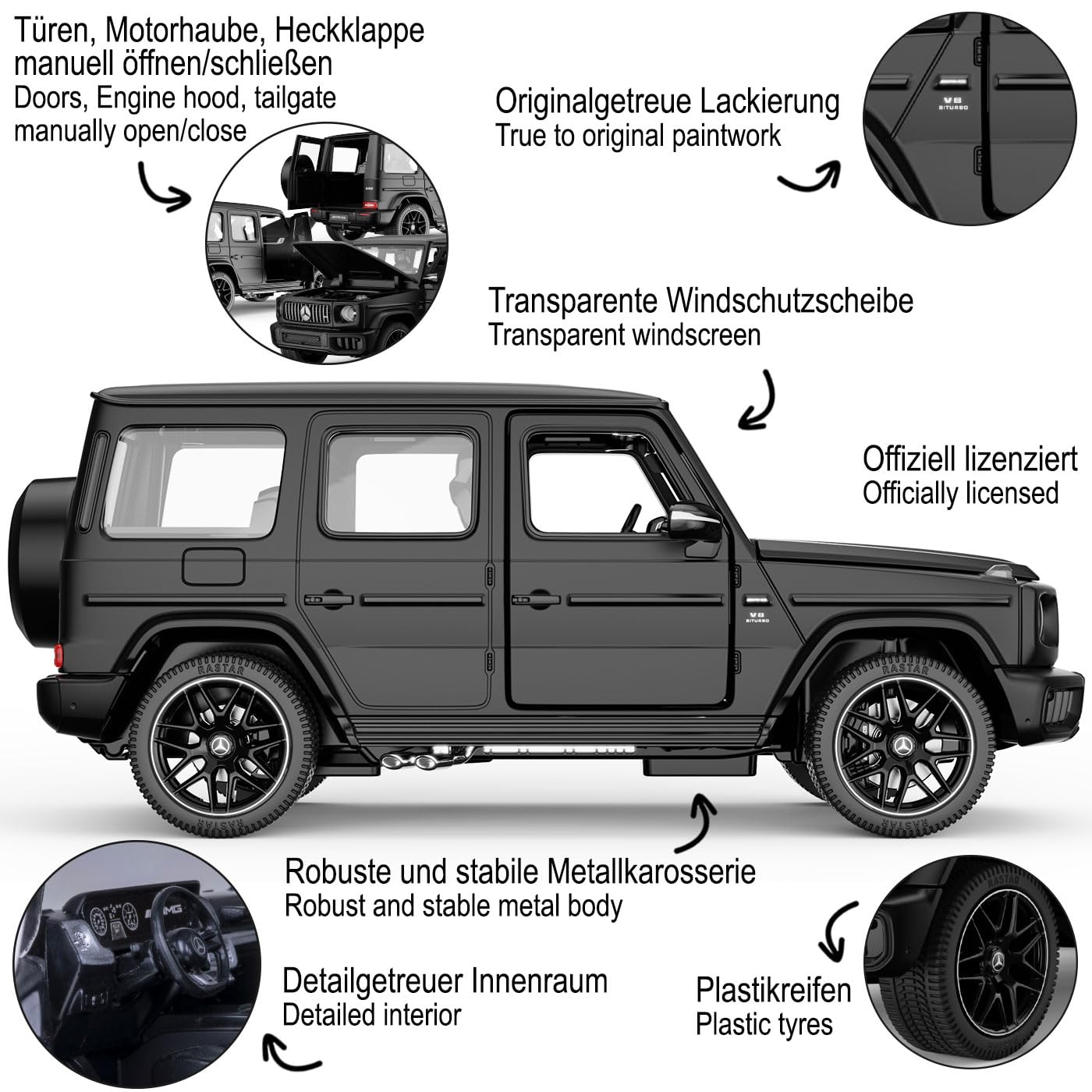 JAMARA 402264 Mercedes-AMG G 63 Diecast 1:24 Schwarz Modellauto Metall Miniatur Sammlermodell Spielzeug Auto Kinder Geschenkidee