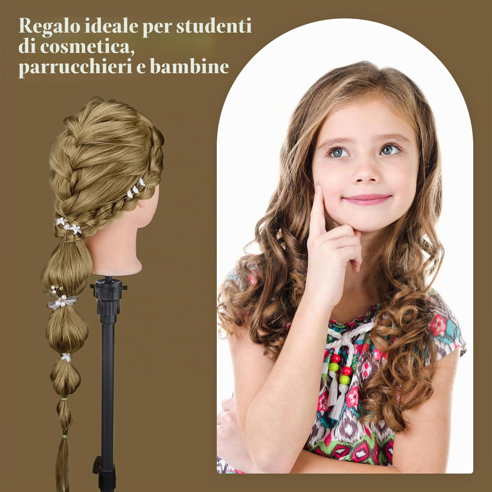 Testa per Acconciature 71cm Capelli Veri 60% Bionda con Supporto + Accessori Set