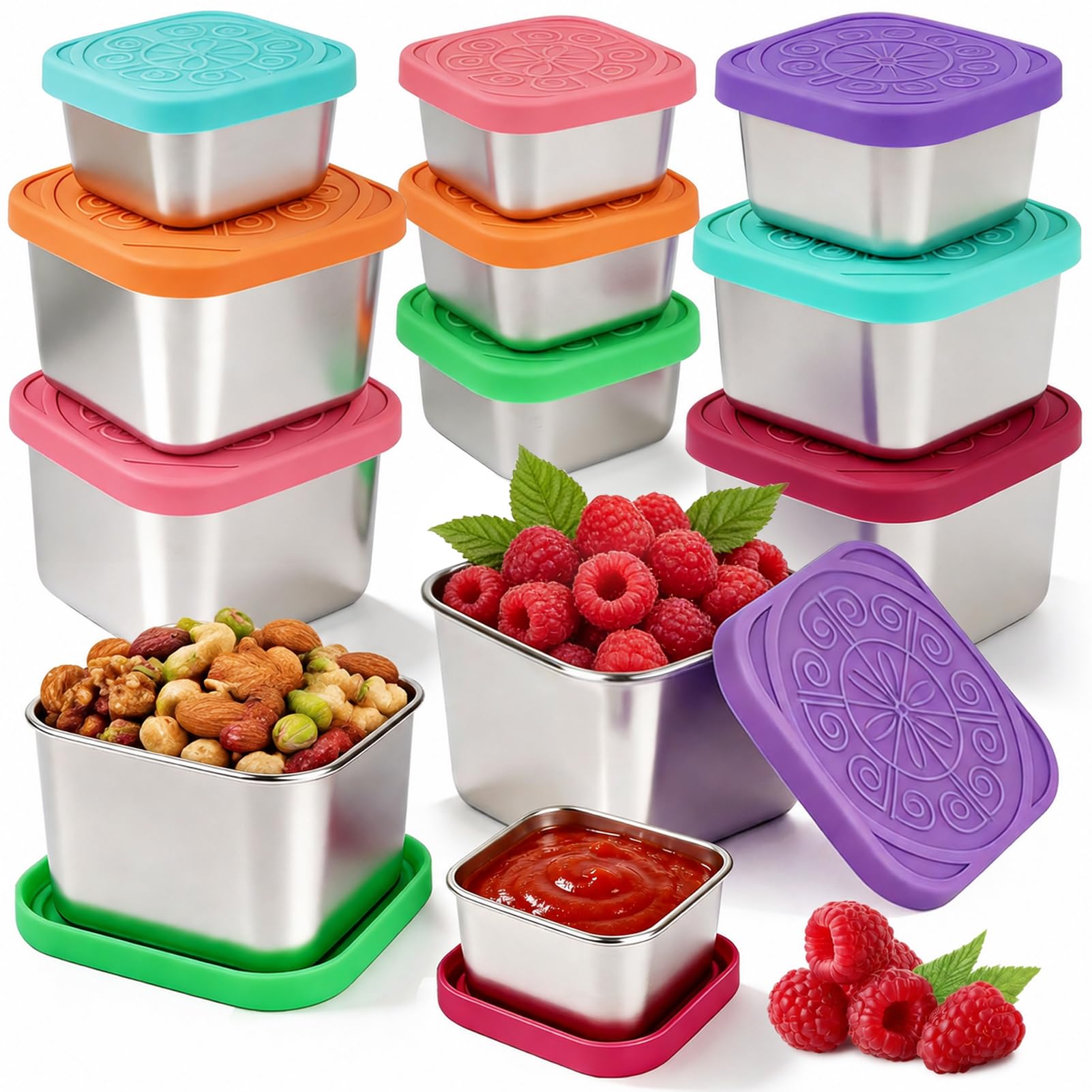 YQL 12 Pack Stainless Steel Snack Pots with Lids for Lunch, Travel, Picnic