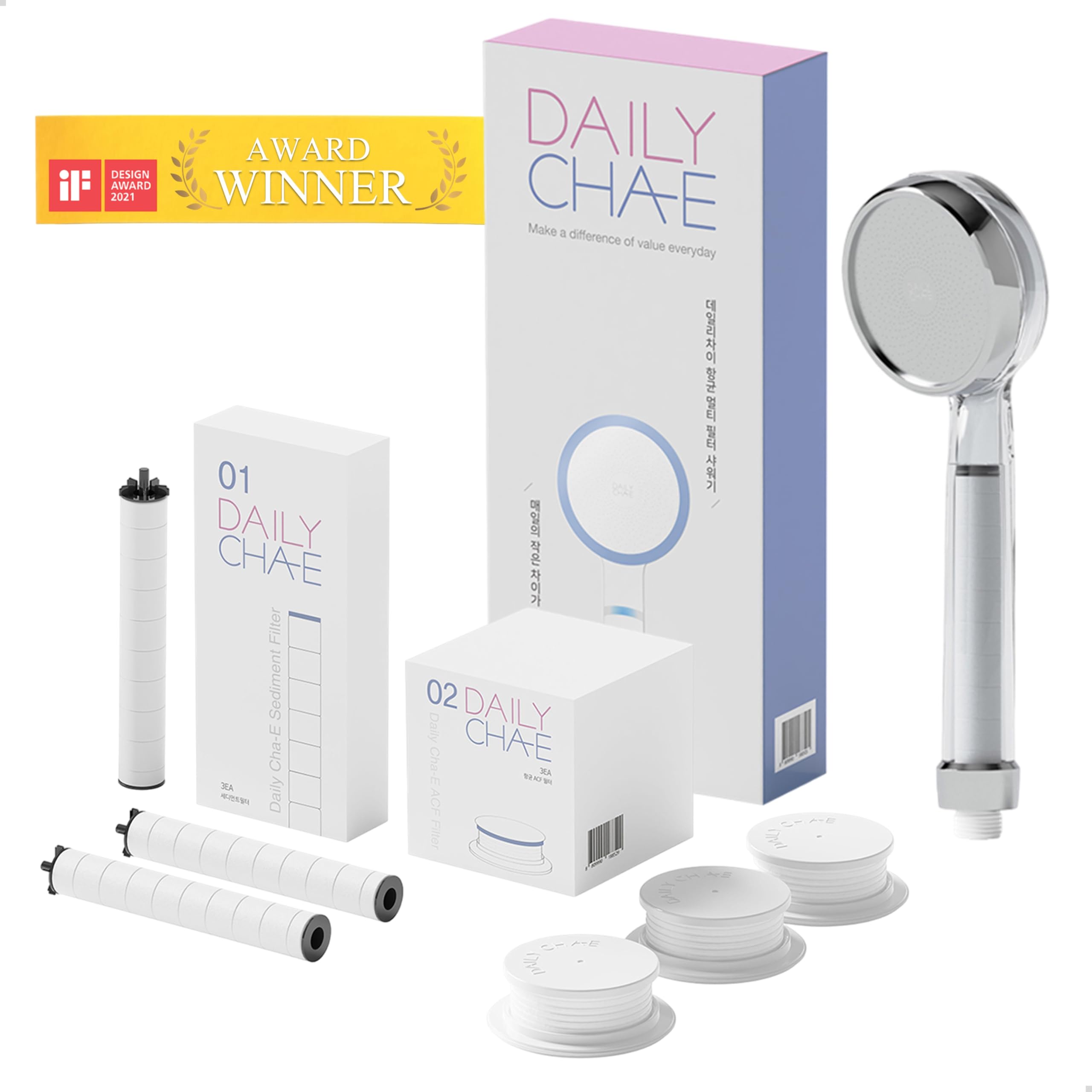 Korean Shower Head and Twin Shower Filter Set A - with Antimicrobial Activated Carbon Fiber Filter - Water Filter for Removal of Bacteria, Heavy Metals, Chemicals, Odor from Tap Water