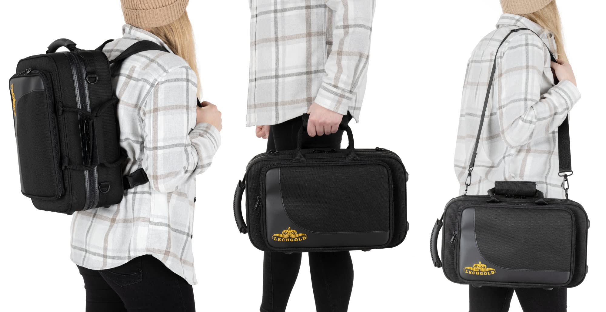Étui Léger Lechgold pour Cornet - Lightcase pour tous les cornets courants avec pistons Perinet - Rembourrage thermique - Poche extérieure - Harnais sac à dos - Embouchure et accessoires - Noir