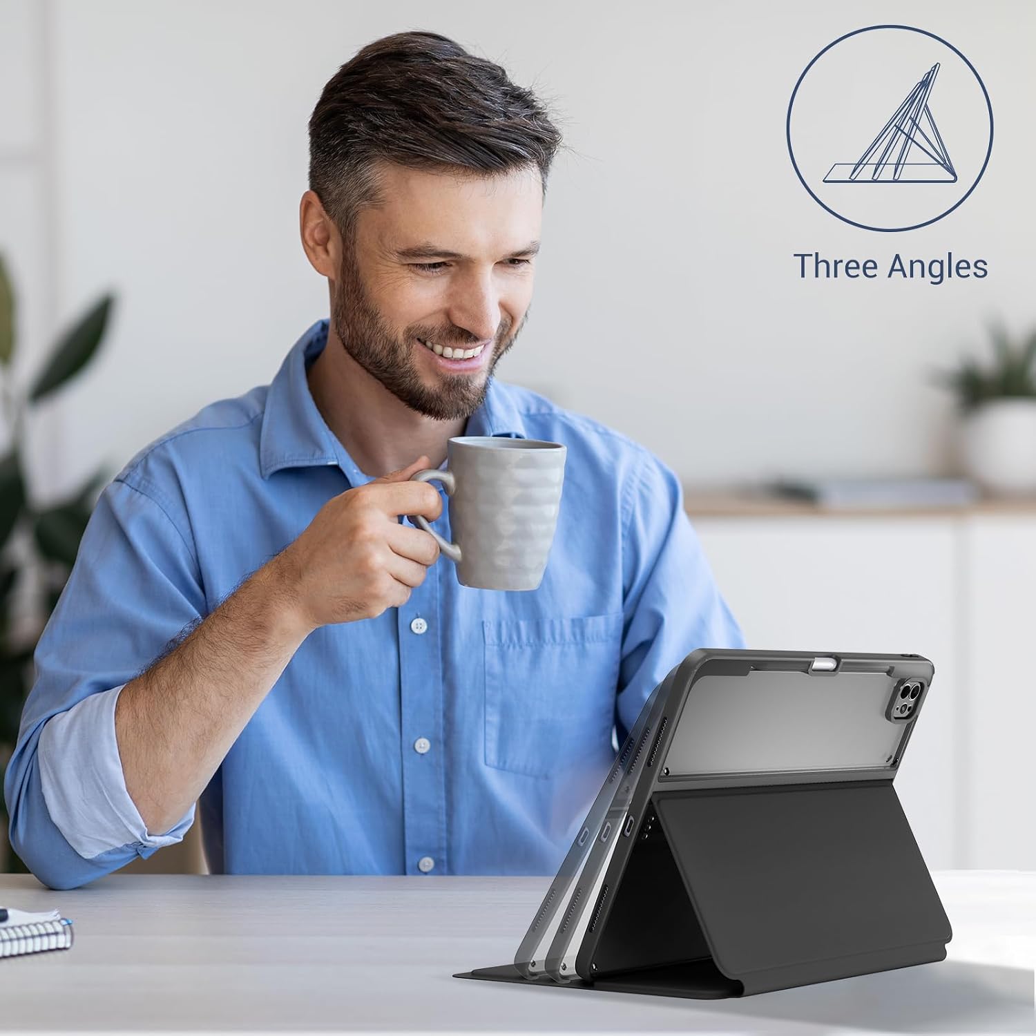 ProCase for iPad Pro 13 Inch 2025(M5) / 2024(M4) Case with Pencil Holder, Clear Back Tri-Angle Folio Stand Hard Shell Book Cover for iPad Pro 13” -Black