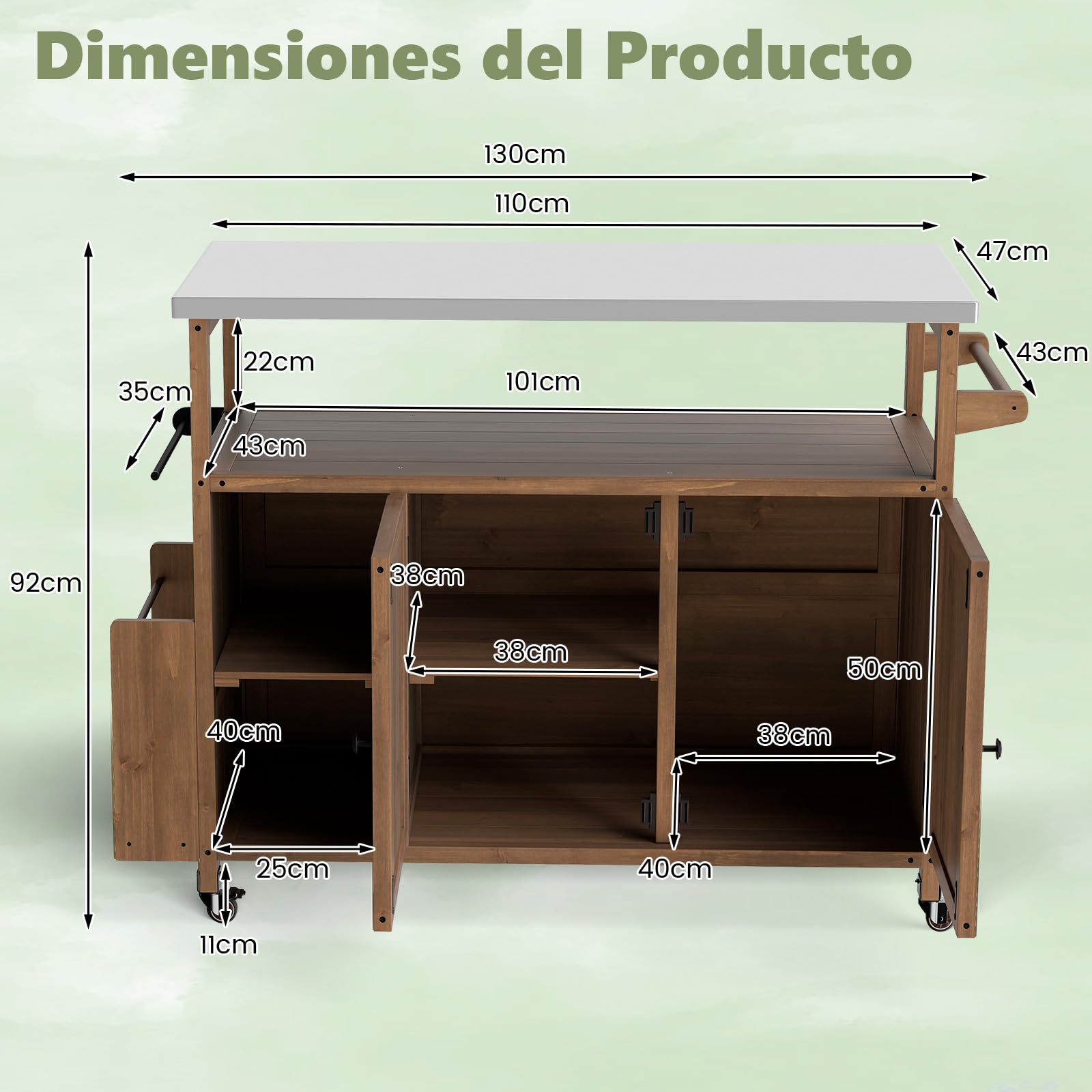 COSTWAY Carrito de Barbacoa de Madera Abeto, Isla de Cocina Exterior con Ruedas Bloqueables, Armario, Estante Abierto y Compartimentos, Mueble para BBQ para Picnic, Fiesta, 130 x 47 x 92 cm