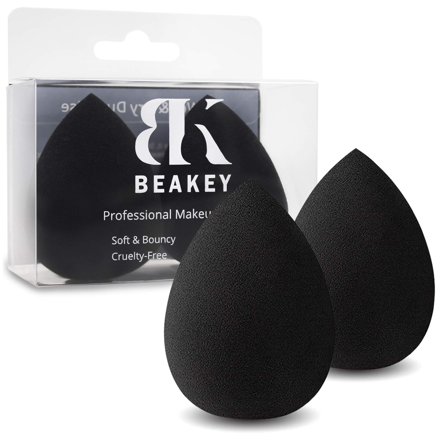 BEAKEY Makeup Sponge, Latex-free and Vegan Makeup Blender Beauty Sponge, Flawless for Cream, Liquid Foundation & Powder Application (2Pcs, Black)