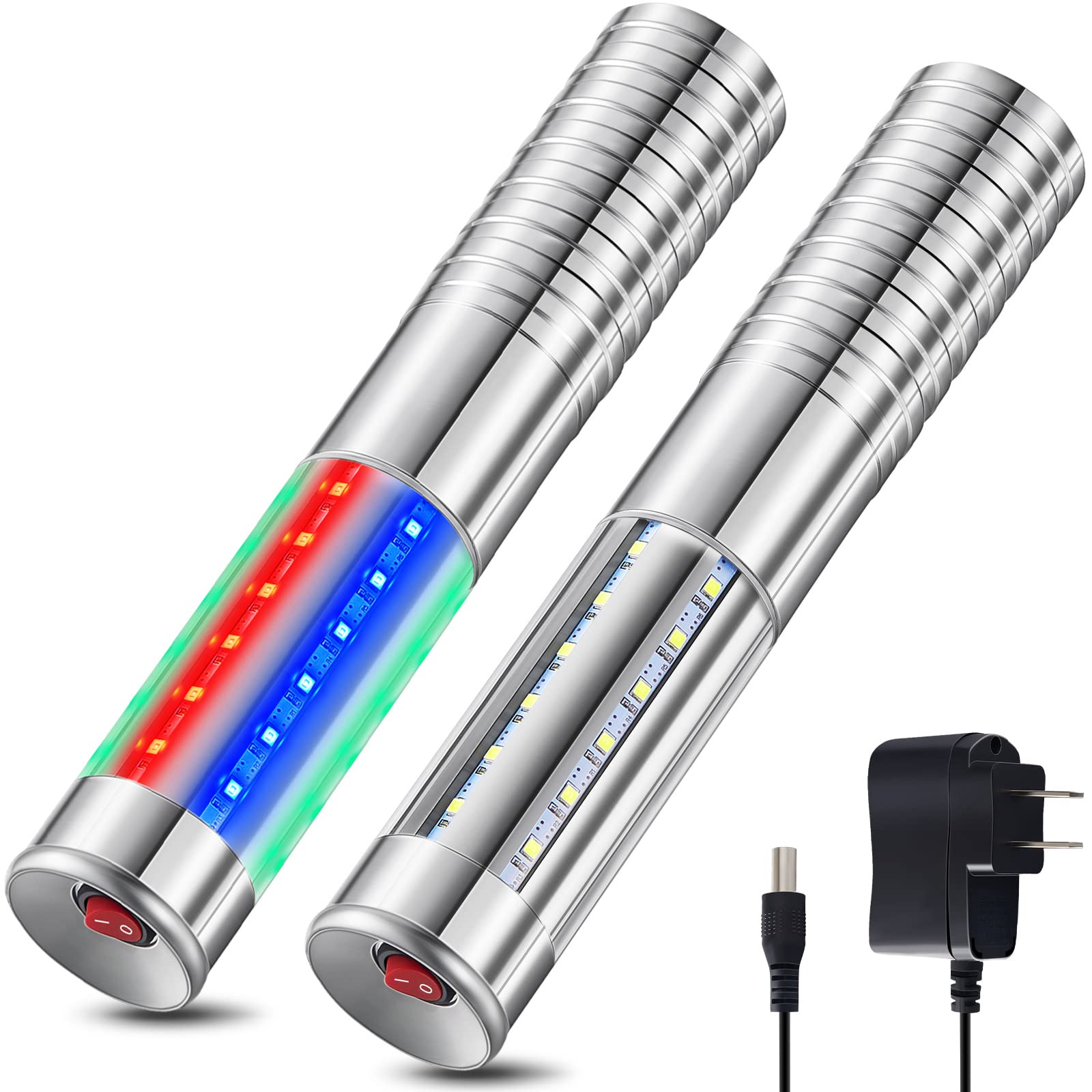 Civaner 2 Pieces LED Strobe Baton Light LED Bottle Service Light Reusable LED Light Champagne Bottle Handheld Light for Party Concert Event Outdoor (Silver, Colorful Light)