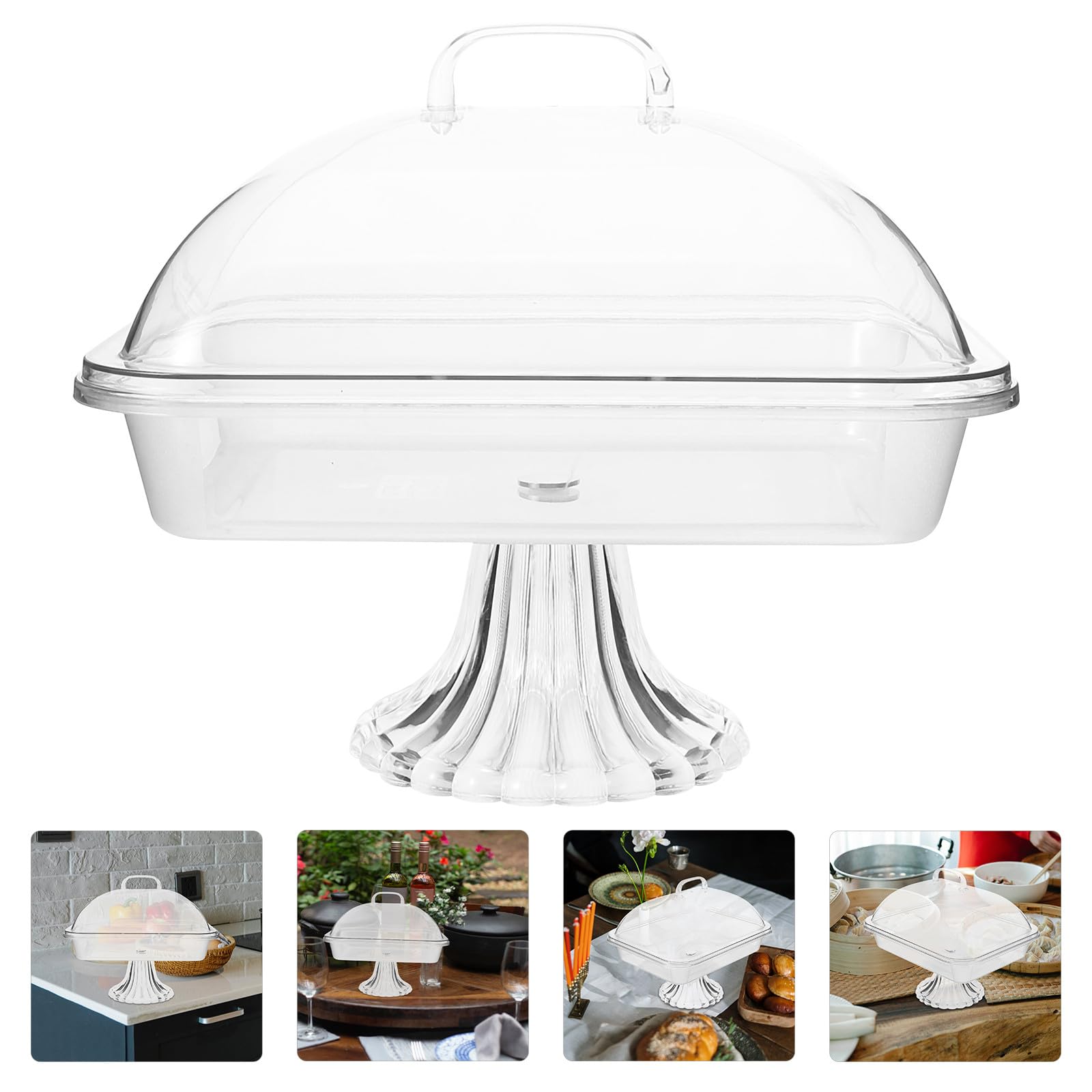 Expositor de Tartas y Plato de Fruta con Tapa de PC Transparente, Capacidad 1.6l, Diseño Elegante para Cumpleaños y Navidad