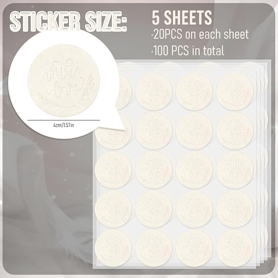 FYSUIMU 100Pcs Wedding Stickers Embossed Envelope Seals with Love Self-Adhesive Label Decals for Greeting Card Invitation Party Favor Decor