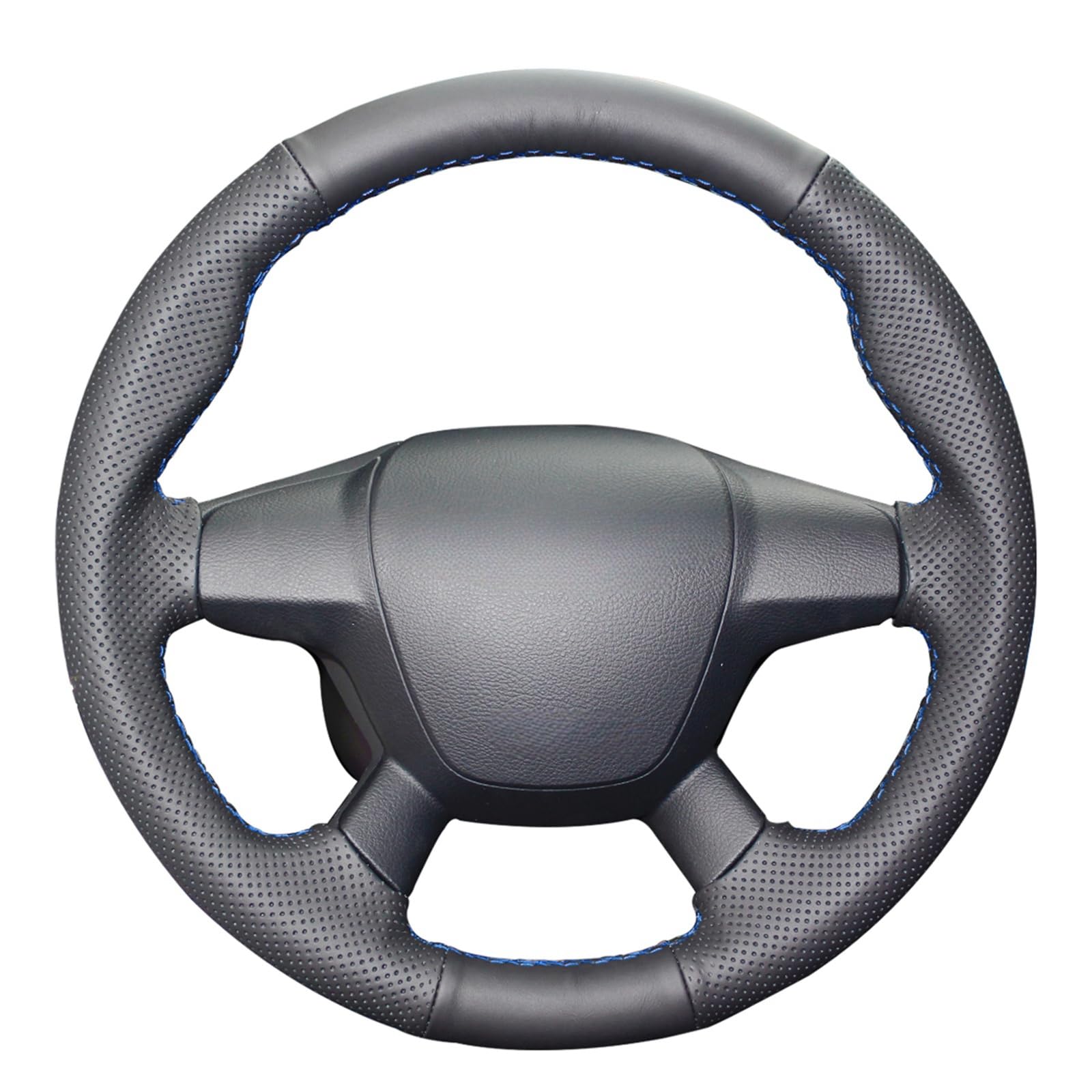 Fundas de Volante de Cuero Genuino Negro Cosidas a Mano para Ford Focus 2011-2014, C-MAX (Grand C-MAX) 2010-2015 y Kuga 2012-2016.