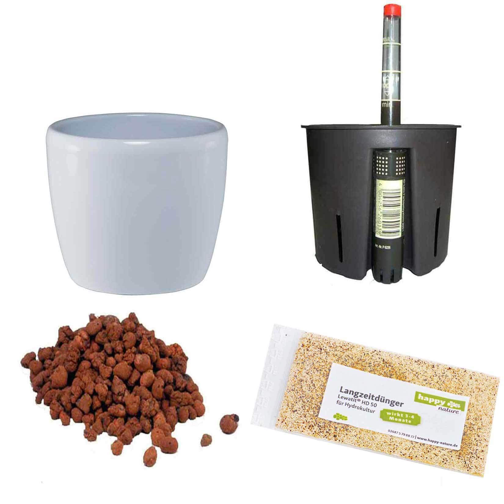 Hydrokultur Sets Happy-Nature Set5 Blumentopf Venus Weiss 22/19 Ø 25cm H 21cm+KT+WA+BT+HD50