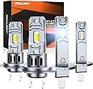 SEALIGHT H1 H7 Bulbs Combo, 100,000LM LED Fog Lights with 14000RPM Cooling Fan, Plug-N-Play, Pack of 4