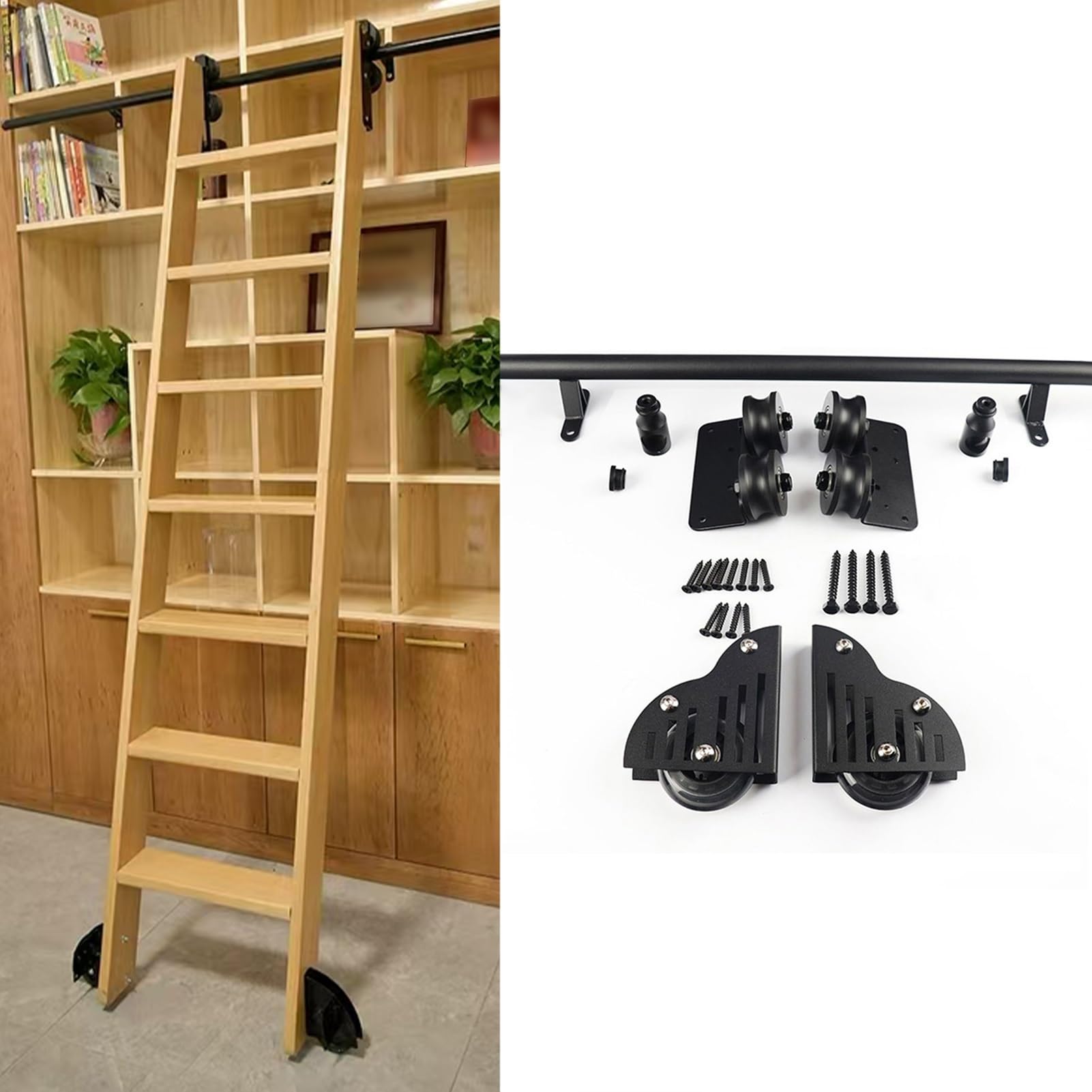 DONGGANSHI Library Rolling Ladder Kit Sliding Ladder Rail Hardware(Ladders Not Included) 3.3ft-24ft Track Kit,Home Office Mobile Ladders Slide Roller System(19.7ft/600cm Track kit)