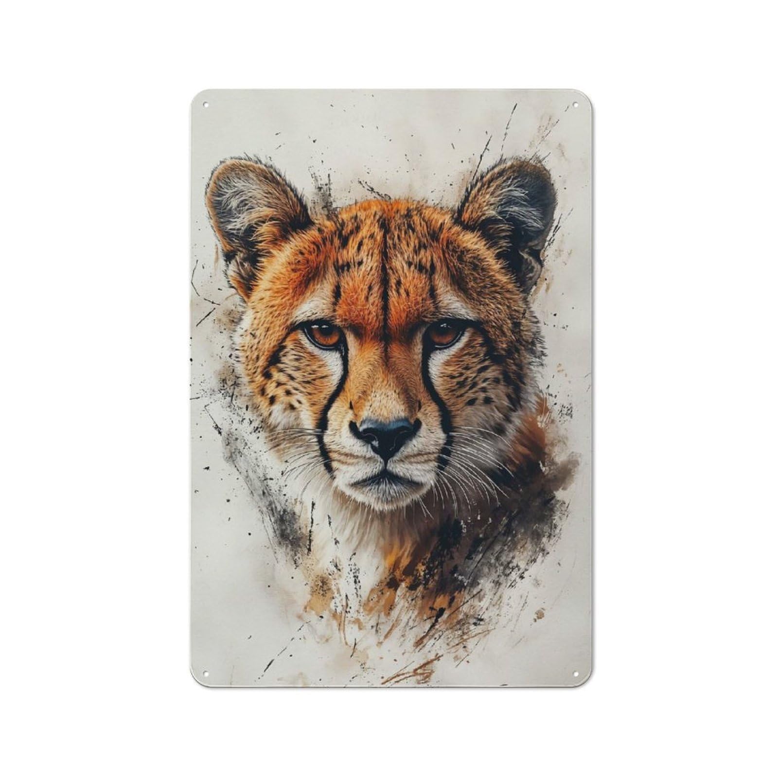 Junmoney Style Rustic Tin Sign 30X20cm Featuring Cheetah Portrait With Watercolor Effect For Bar Or Restaurant, For Vintage Wall Decor Fans, For Themed Room Decoration