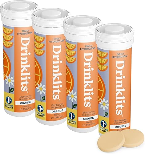 Drinklits Orange Daily Hydration Tablets (4) Paquete de tubos  Sabor natural  0.00 oz de azúcar  Esencial de viaje  Paquete de 4 (40 porciones)