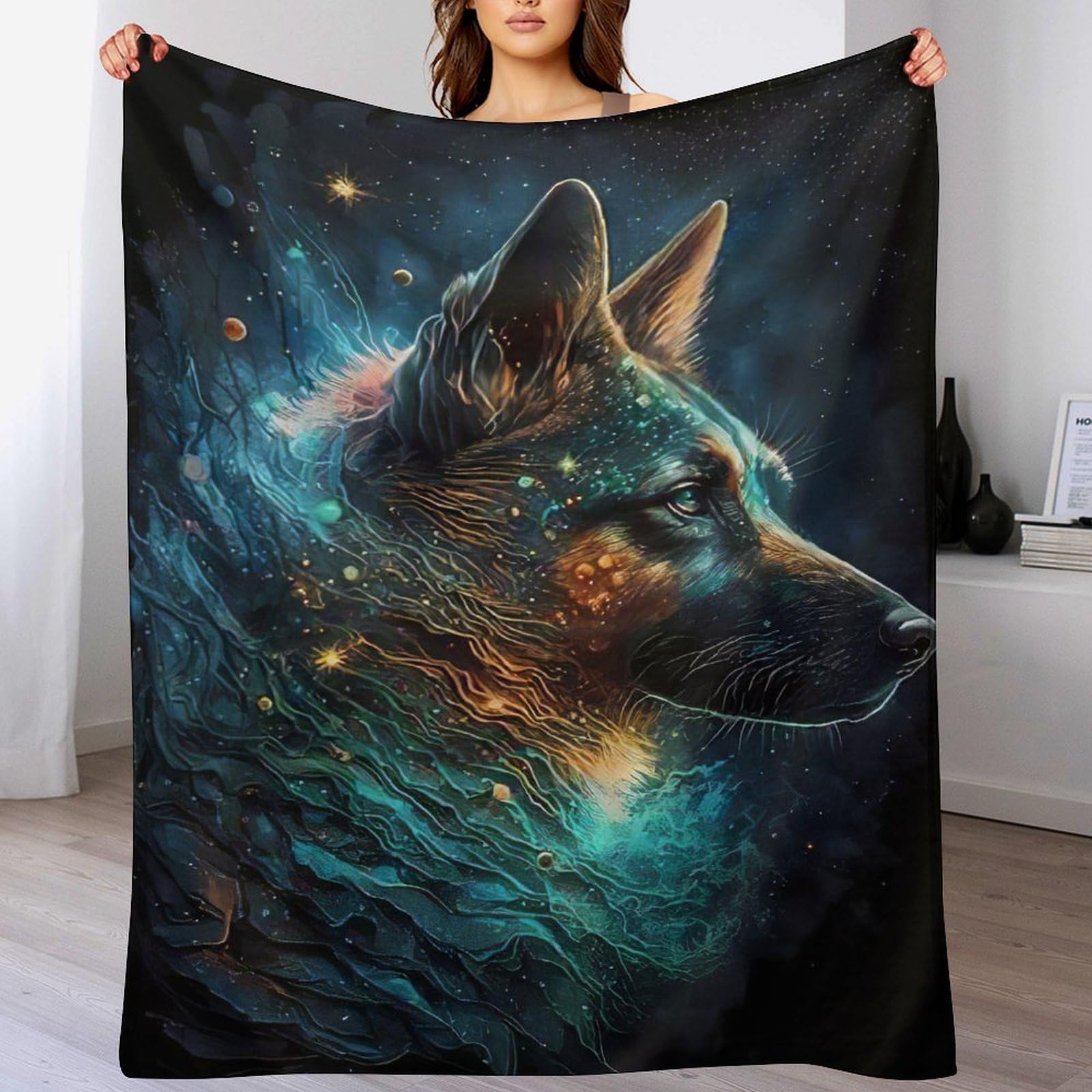 Couverture Berger Allemand flanelle facile à nettoyer pour protéger canapé et lit