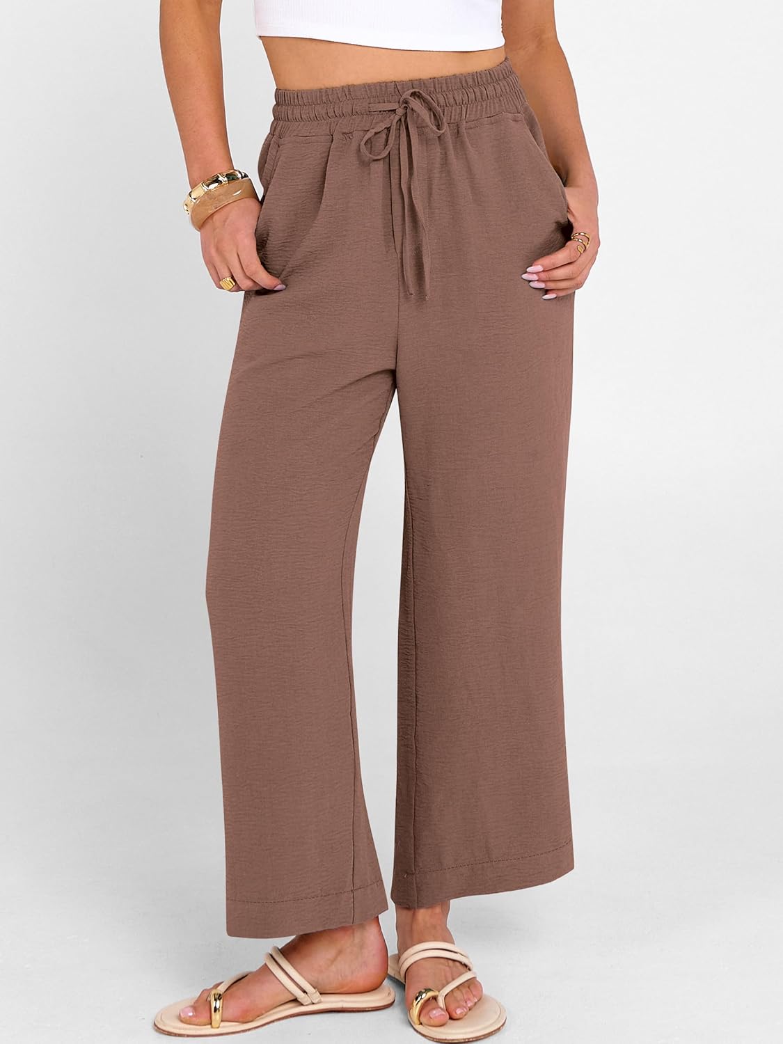 ANRABESS Women Wide Leg Capri Pants Summer Palazzo High Waisted Casual Loose Lounge Flowy Cropped Beach Trousers Work Outfits - Image 2