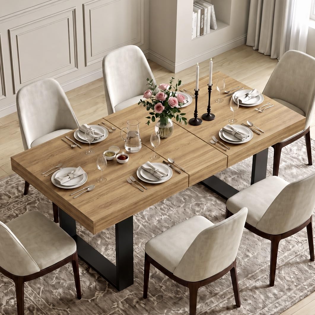 ROCSUMOO Extendable Dining Table 120-160cm, Kitchen Table for 4-6 People