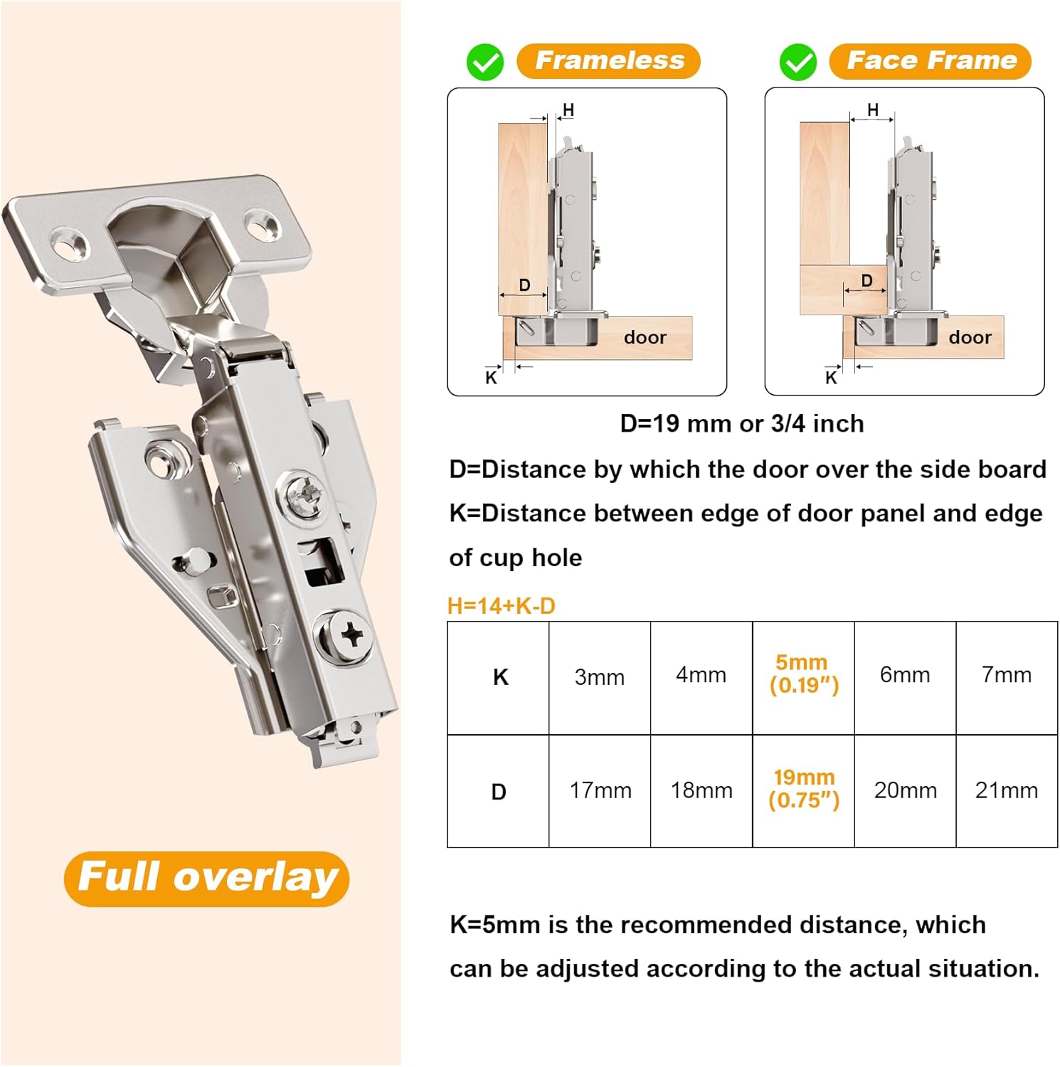 10 Pack Professional Grade Full Overlay Soft Close Cabinet Hinges, 3D Adjustment Cabinet Door Hinges, Concealed Kitchen Cabinet Hinges for Face Frame Cabinets, Clip-On Self Closing Hinge
