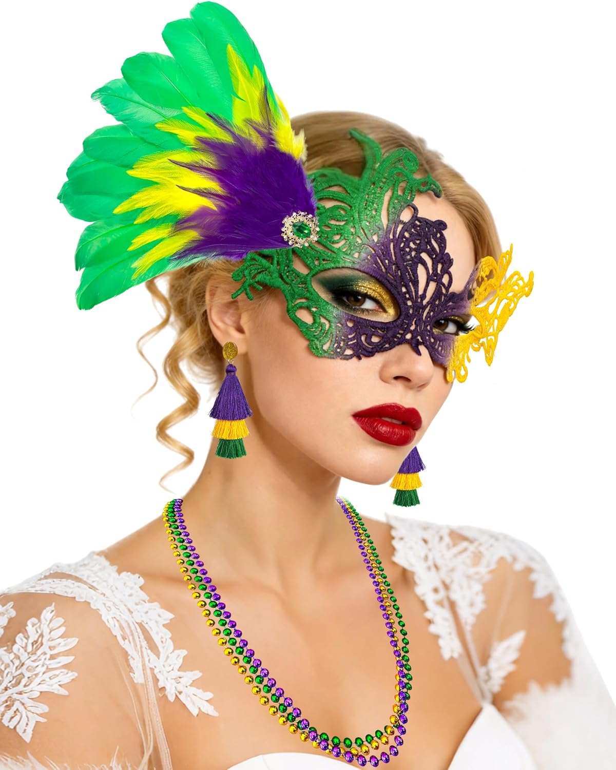 Mardi Gras Mask for Women, Carnival Masquerade Masks with Feathers for Venetian Party Dress Halloween Costumes Party Favors
