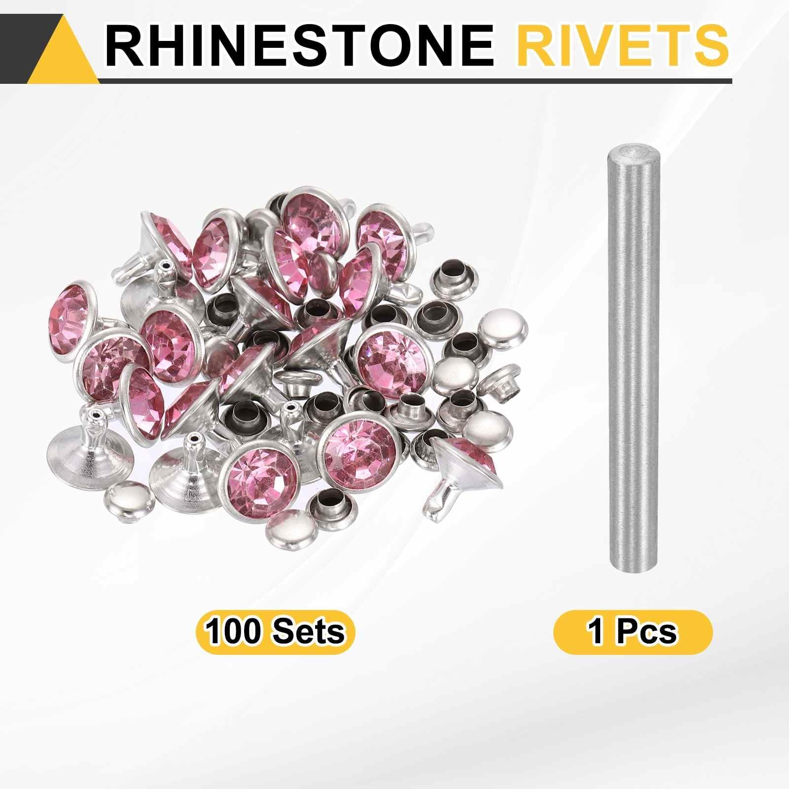 HARFINGTON 100 remaches de cristal de 10 mm con diamantes de imitación rápidos con herramienta de instalación de acero para ropa, tela de cuero, manualidades, decoración, manualidades, manualidades