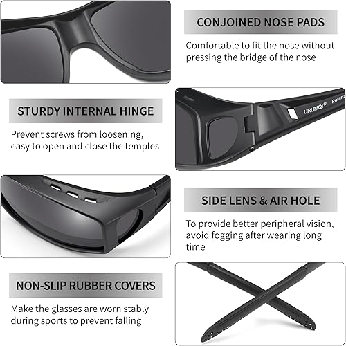 Vista 5 de URUMQI Polarized Sunglasses Fit Over Glasses for Men Women, Wrap-around Driving Sunglasses 100% UV Protection