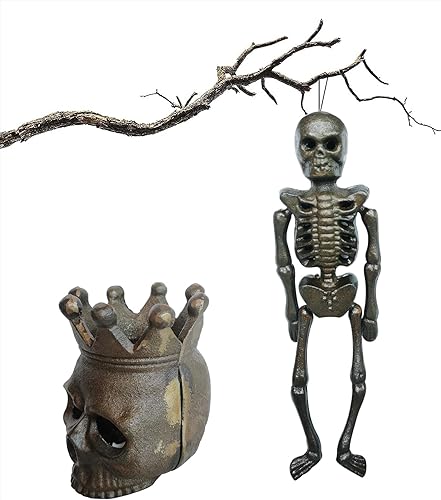 Miniatura 3 de BSTGIFTS Tronco de gas de calavera de hierro fundido para fogatas, chimenea, decoración de esqueleto de Halloween, regalos de fiestas de Halloween