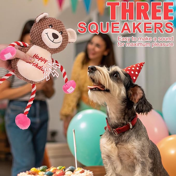 Juguete Mordible y Sonoro para Perros EXPAWLORER Oso de Cumpleaños miniatura 9
