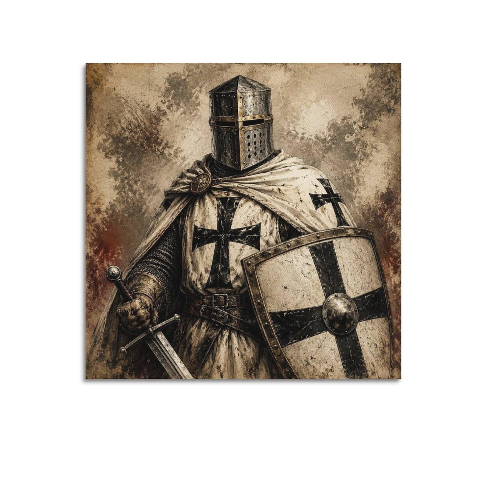 XKUGA Teutonic Knight Black Gothic Poster Cross Medieval Armor Modern Decorative Canvas Prints - Ideal Wall Art for Family, Man Cave, Game Room, Boys & Girls Bedroom 24x24inch(60x60cm)