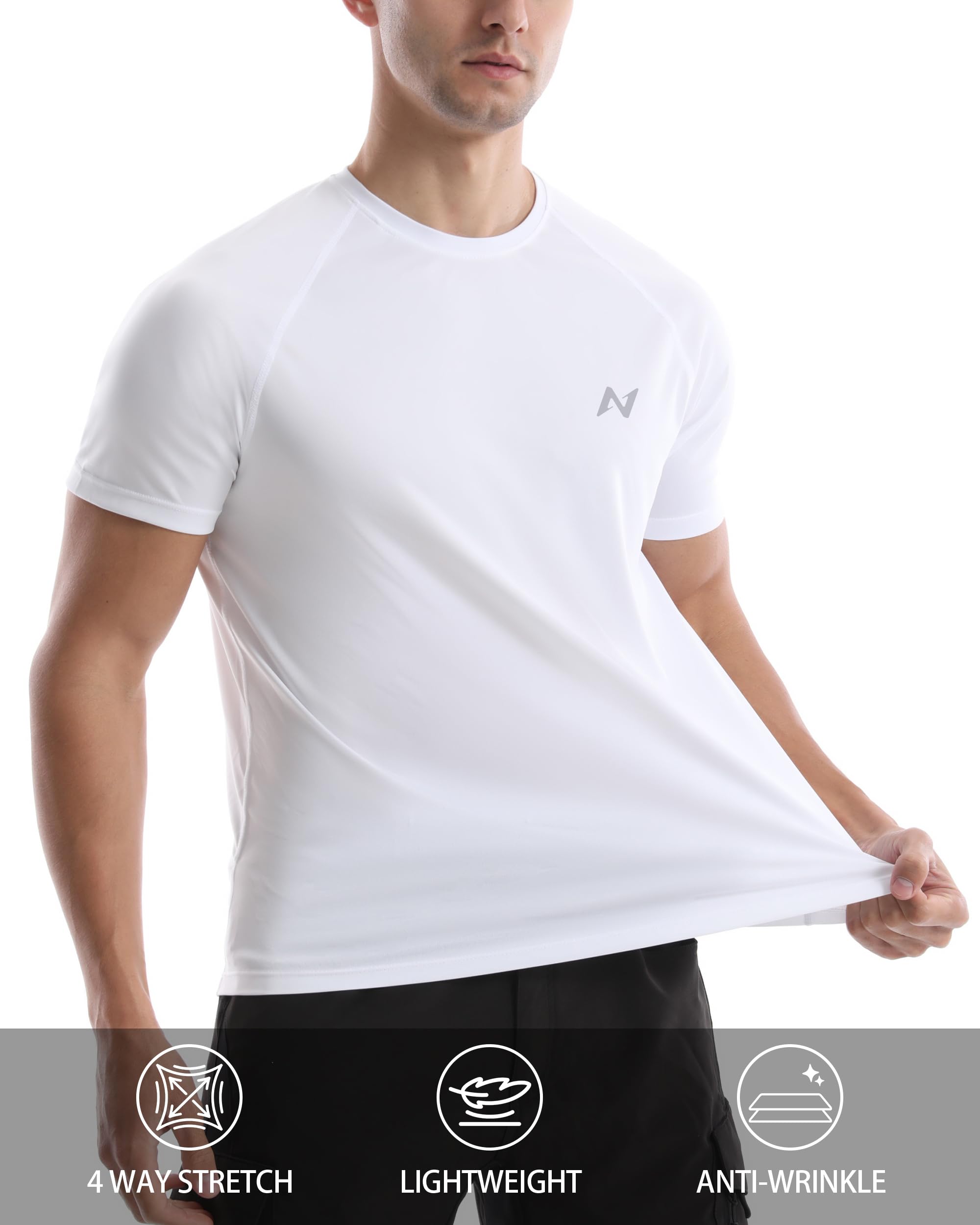 isnowood Camiseta de natación de Manga Corta para Hombre, Camiseta de protección Solar UPF 50+, de Secado rápido, para Playa, Pesca, Blanco, Large