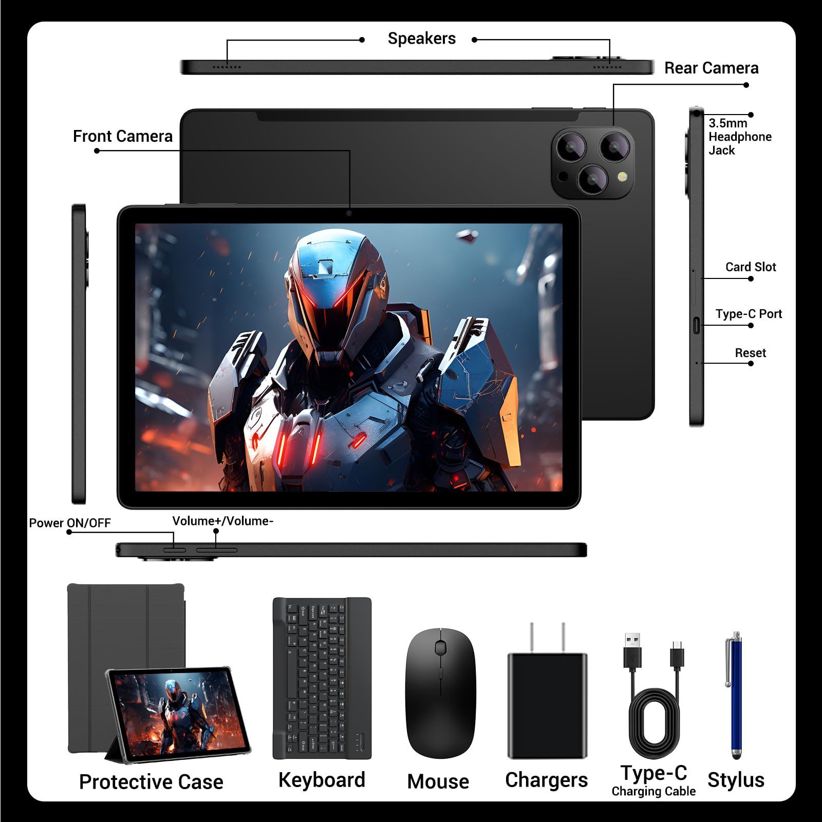 Tablet 11 Pulgadas Android 16 Tableta Gaming con 4G Doble SIM y 5G WiFi,Octa-Core,36 GB RAM+512 GB ROM (1TB TF), 2K incell120Hz,8000mAh,13MP+8MP,Tablets con Teclado,Negro