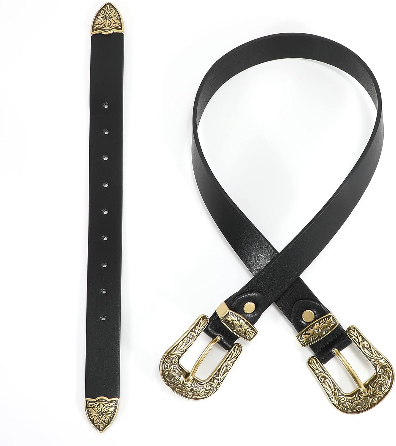 XZQTIVE Women Leather Belt Ladies Vintage Western Belt Retro Cowgirl Leather Belt Black Waist Belt for Pants Jeans Dresses - Image 5