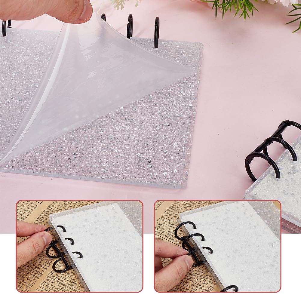 Set di 2 raccoglitori A6 A7 in acrilico, 6 anelli, con stelle scintillanti per raccoglitori trasparenti, con 4 anelli in metallo per biglietti fotografici